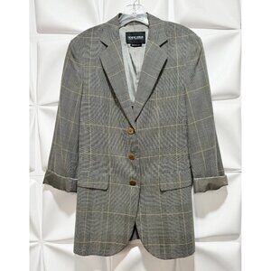 Giorgio Armani Sz 40 Plaid Tunic Dress Blazer Black Cream Womens